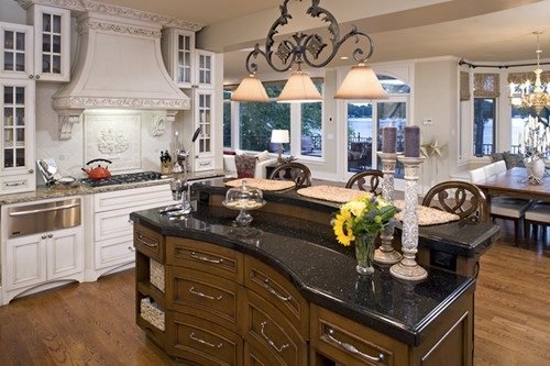 Kitchen with a lake view